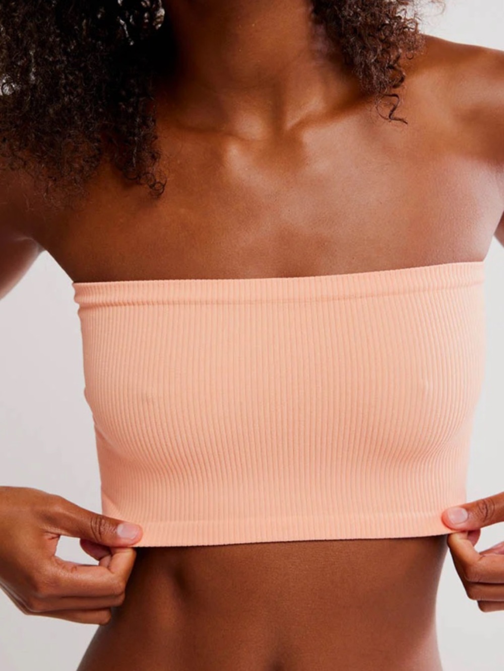 Free People Amelia Bandeau Ribbed Tube Top Cropped Spring Melon M/L New with Tag